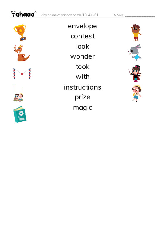 RAZ Vocabulary I: The Magic Bike PDF three columns match words