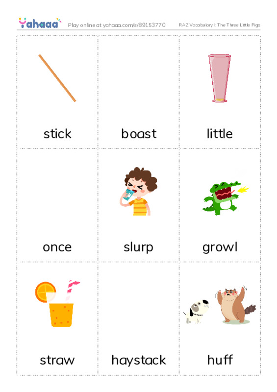 RAZ Vocabulary I: The Three Little Pigs PDF flaschards with images