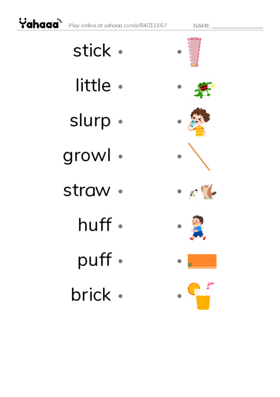 RAZ Vocabulary I: The Three Little Pigs PDF link match words worksheet