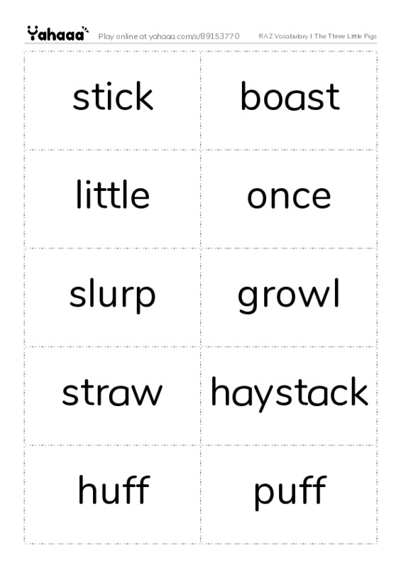 RAZ Vocabulary I: The Three Little Pigs PDF two columns flashcards
