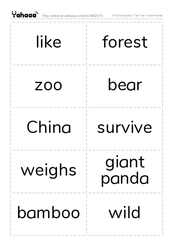 RAZ Vocabulary I: Tian Tian A Giant Panda PDF two columns flashcards