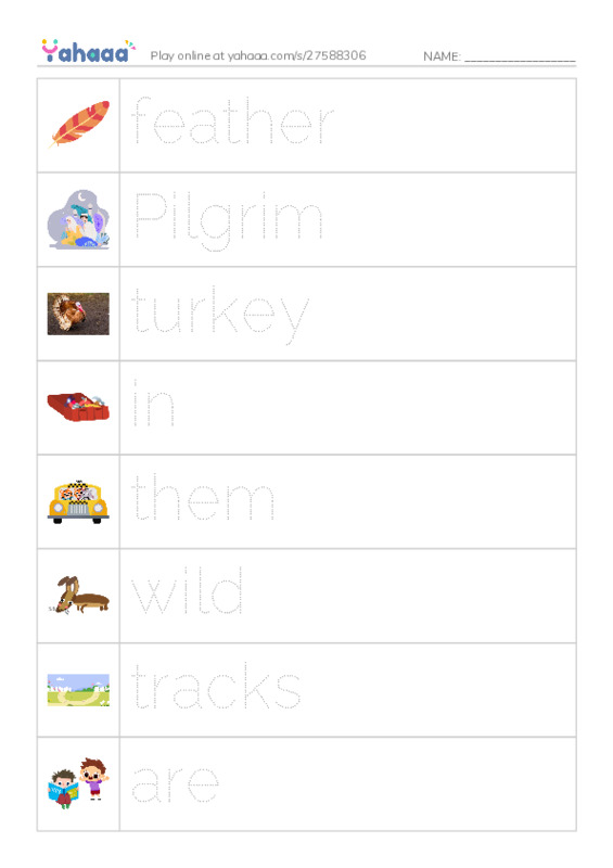 RAZ Vocabulary I: Turkeys in the Trees PDF one column image words