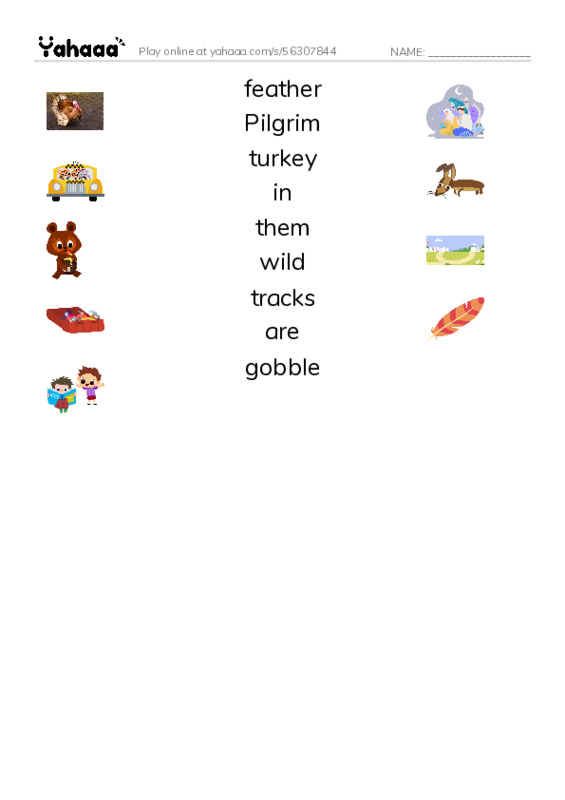 RAZ Vocabulary I: Turkeys in the Trees PDF three columns match words