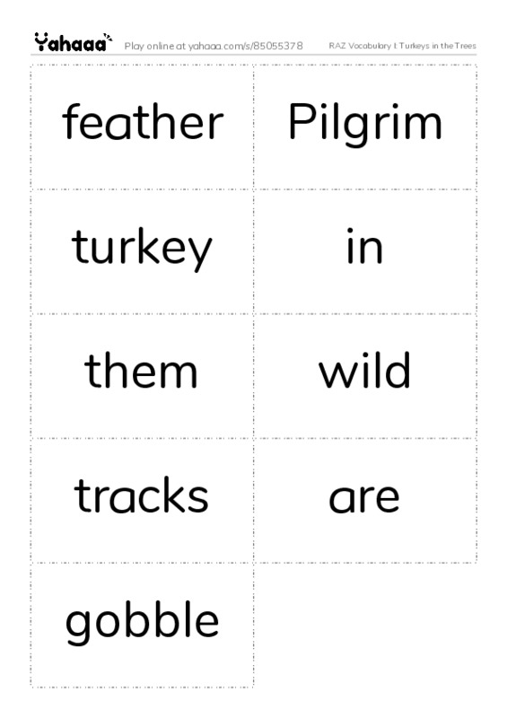 RAZ Vocabulary I: Turkeys in the Trees PDF two columns flashcards