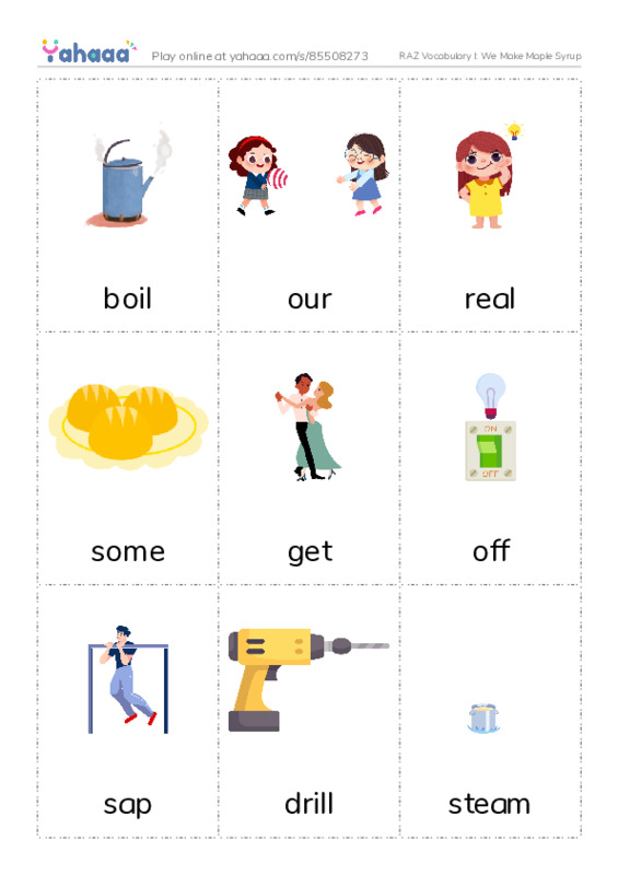 RAZ Vocabulary I: We Make Maple Syrup PDF flaschards with images