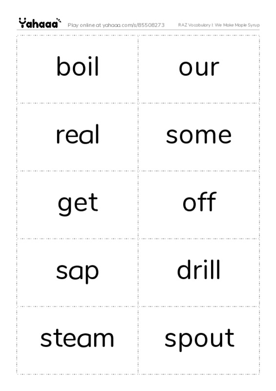 RAZ Vocabulary I: We Make Maple Syrup PDF two columns flashcards