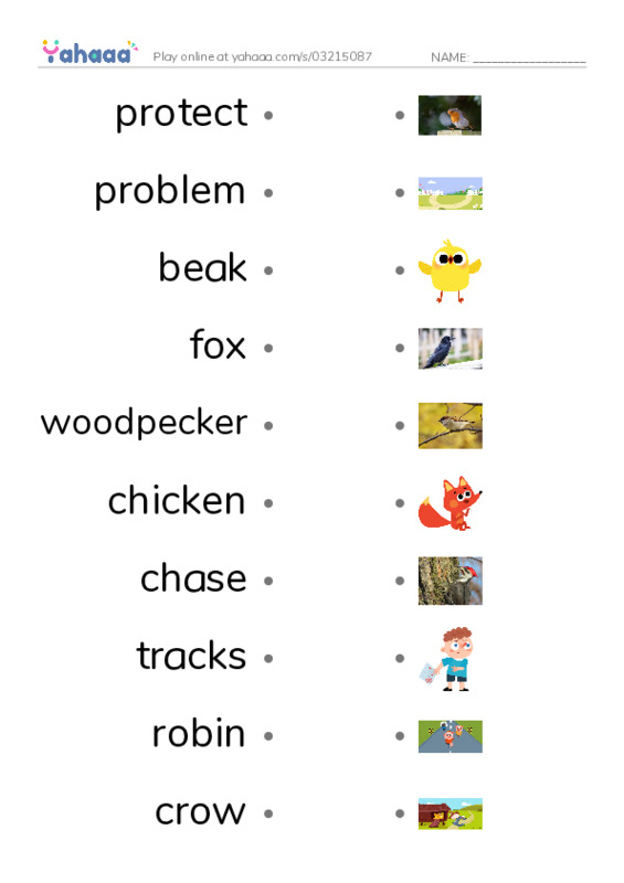 RAZ Vocabulary I: Why Robins Hop PDF link match words worksheet