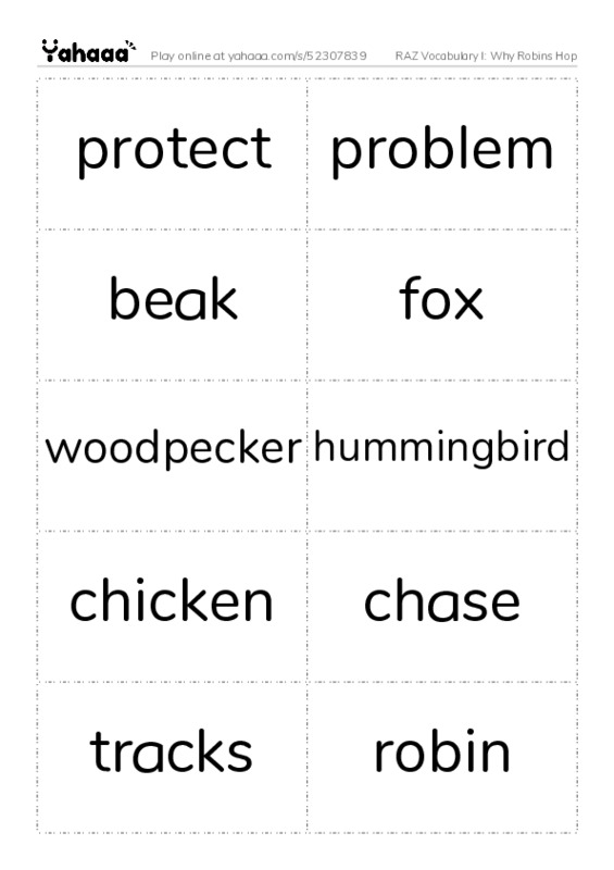 RAZ Vocabulary I: Why Robins Hop PDF two columns flashcards