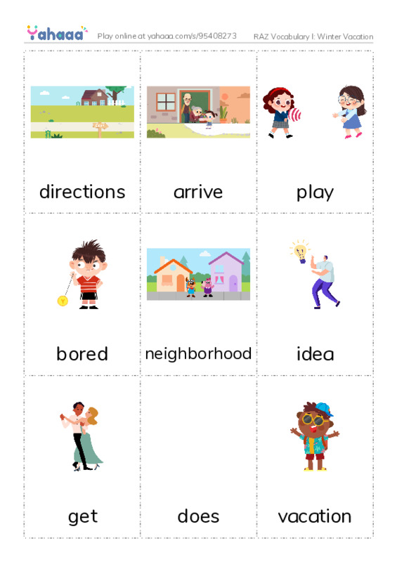 RAZ Vocabulary I: Winter Vacation PDF flaschards with images