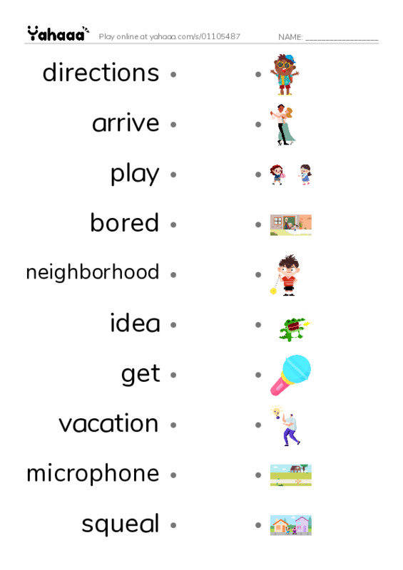 RAZ Vocabulary I: Winter Vacation PDF link match words worksheet
