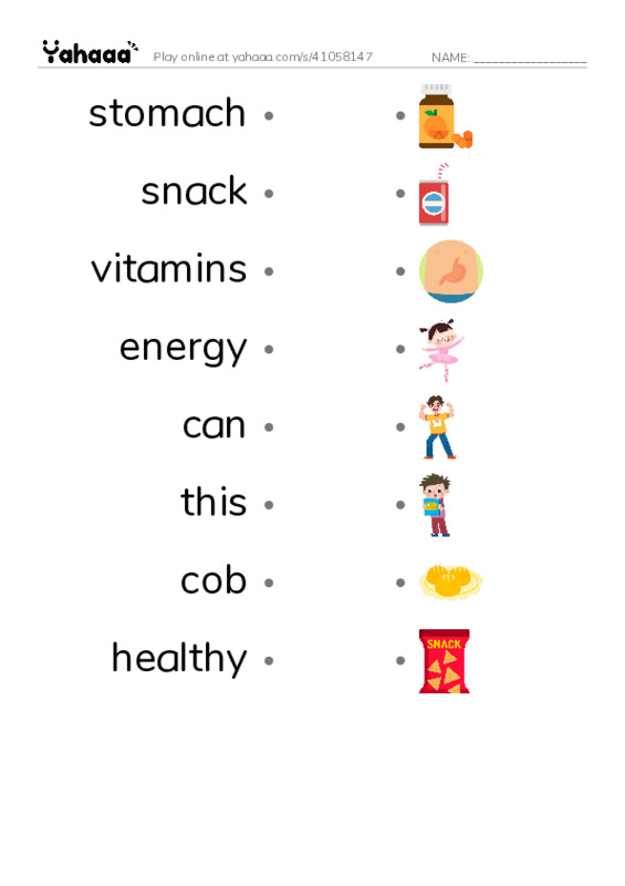 RAZ Vocabulary J: A Rainbow of Food PDF link match words worksheet