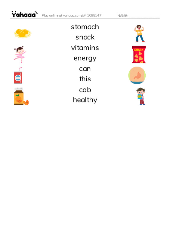 RAZ Vocabulary J: A Rainbow of Food PDF three columns match words