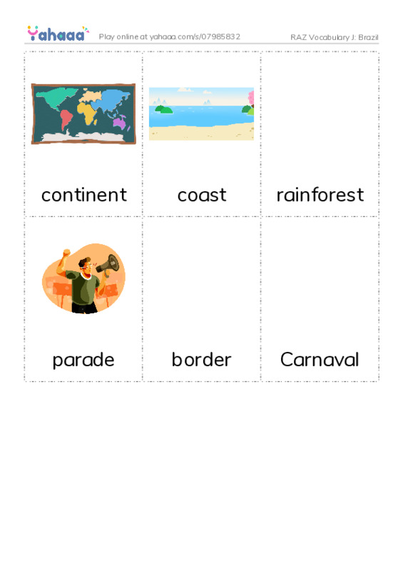 RAZ Vocabulary J: Brazil PDF flaschards with images