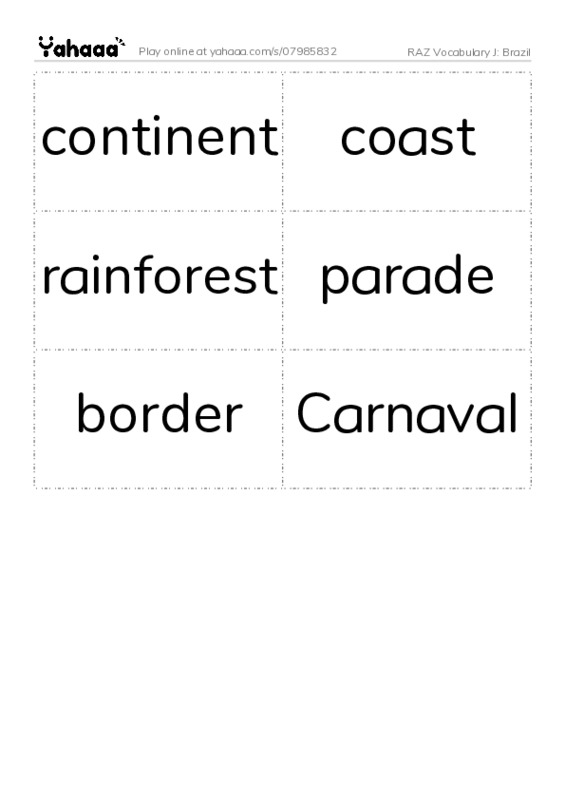 RAZ Vocabulary J: Brazil PDF two columns flashcards