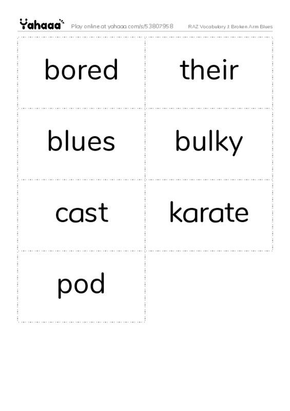 RAZ Vocabulary J: Broken Arm Blues PDF two columns flashcards