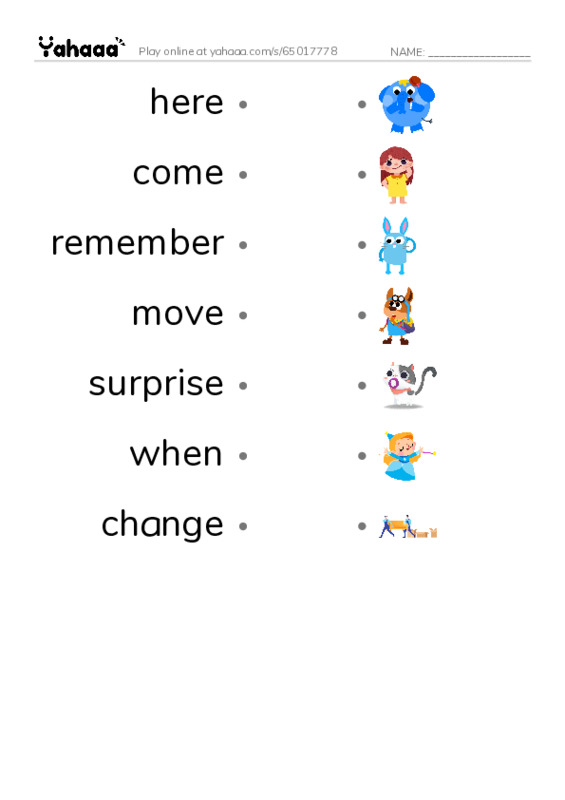 RAZ Vocabulary J: Changes PDF link match words worksheet