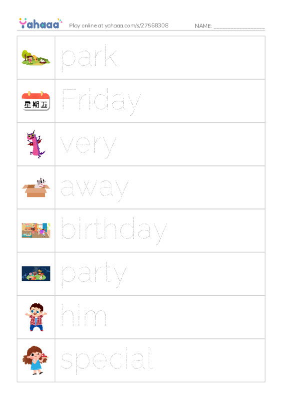 RAZ Vocabulary J: Darbys Birthday Party PDF one column image words
