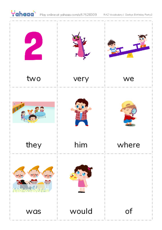RAZ Vocabulary J: Darbys Birthday Party2 PDF flaschards with images