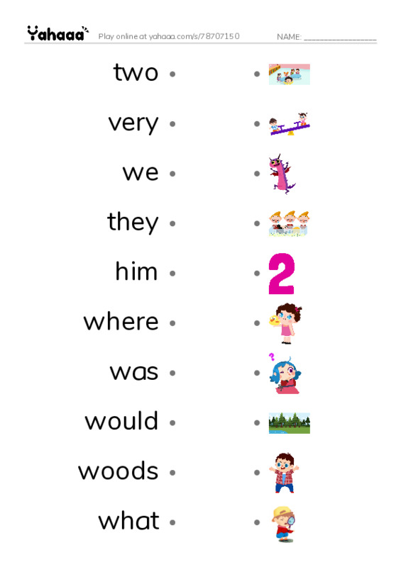 RAZ Vocabulary J: Darbys Birthday Party2 PDF link match words worksheet