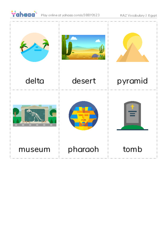 RAZ Vocabulary J: Egypt PDF flaschards with images