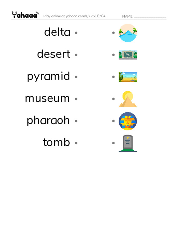 RAZ Vocabulary J: Egypt PDF link match words worksheet