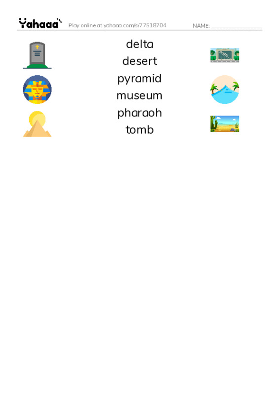 RAZ Vocabulary J: Egypt PDF three columns match words