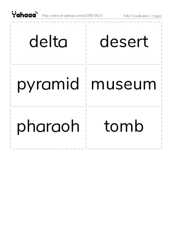 RAZ Vocabulary J: Egypt PDF two columns flashcards