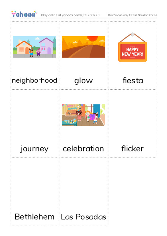 RAZ Vocabulary J: Feliz Navidad Carlos PDF flaschards with images
