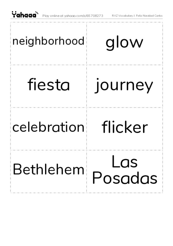 RAZ Vocabulary J: Feliz Navidad Carlos PDF two columns flashcards