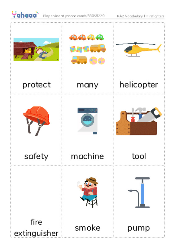 RAZ Vocabulary J: Firefighters PDF flaschards with images