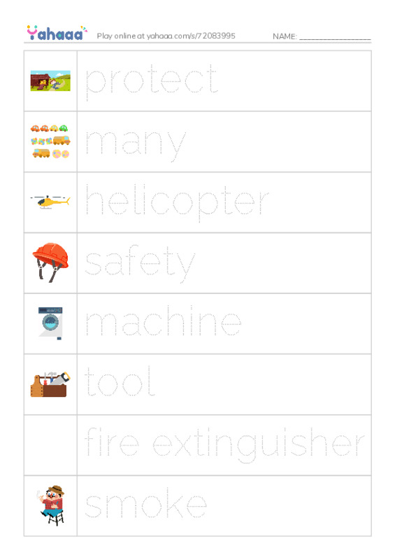 RAZ Vocabulary J: Firefighters PDF one column image words
