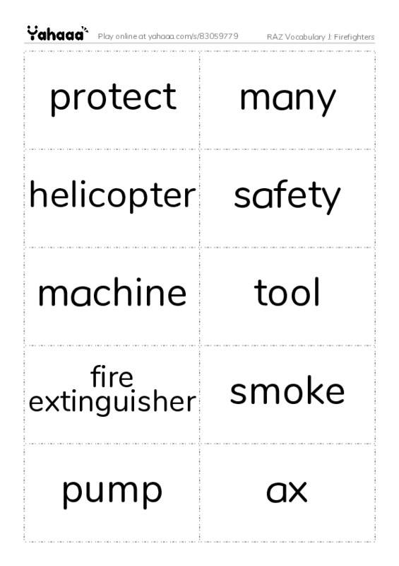 RAZ Vocabulary J: Firefighters PDF two columns flashcards