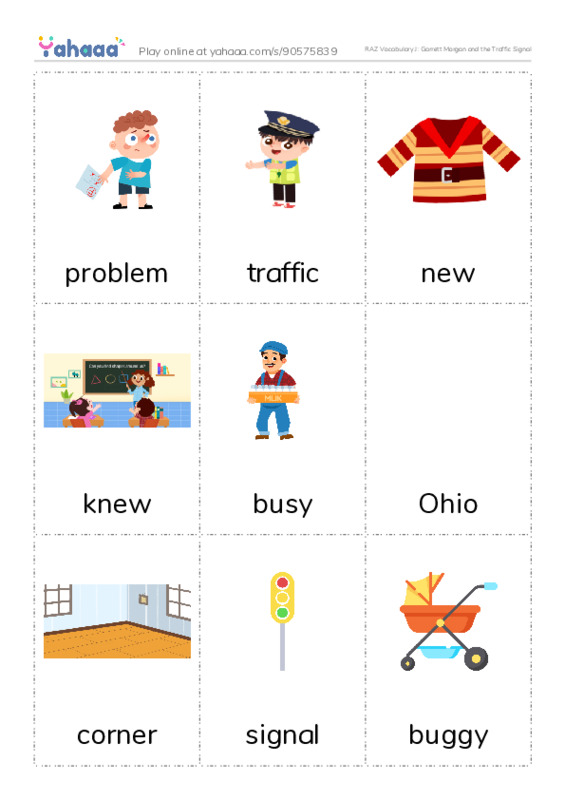 RAZ Vocabulary J: Garrett Morgan and the Traffic Signal PDF flaschards with images