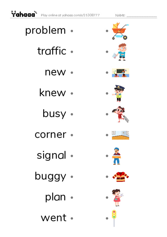 RAZ Vocabulary J: Garrett Morgan and the Traffic Signal PDF link match words worksheet