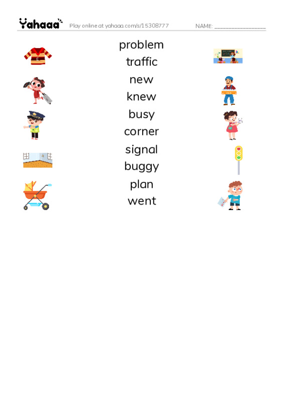 RAZ Vocabulary J: Garrett Morgan and the Traffic Signal PDF three columns match words