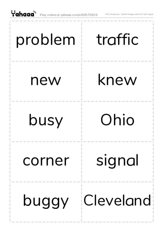 RAZ Vocabulary J: Garrett Morgan and the Traffic Signal PDF two columns flashcards
