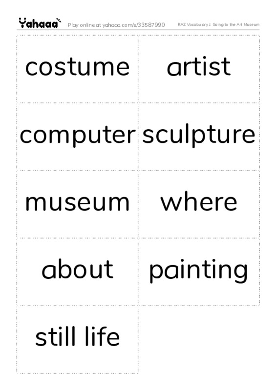 RAZ Vocabulary J: Going to the Art Museum PDF two columns flashcards