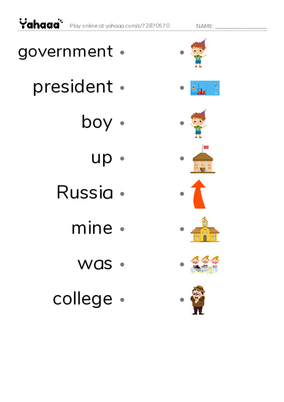 RAZ Vocabulary J: Guess That President PDF link match words worksheet