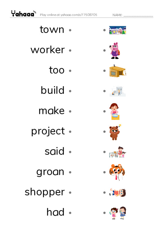 RAZ Vocabulary J: Hannahs Townspeople PDF link match words worksheet