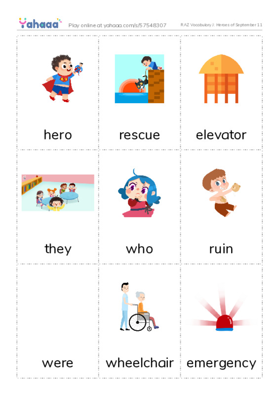 RAZ Vocabulary J: Heroes of September 11 PDF flaschards with images