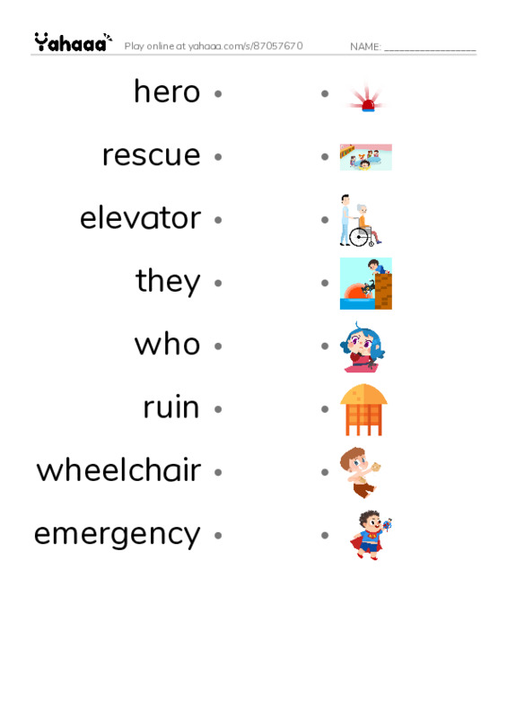 RAZ Vocabulary J: Heroes of September 11 PDF link match words worksheet