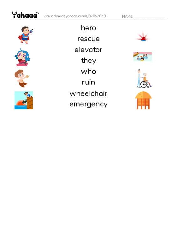 RAZ Vocabulary J: Heroes of September 11 PDF three columns match words