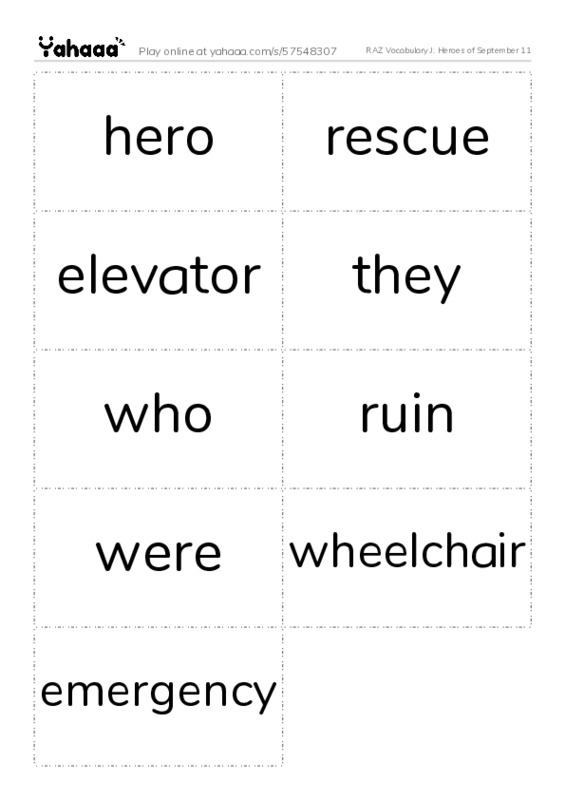 RAZ Vocabulary J: Heroes of September 11 PDF two columns flashcards