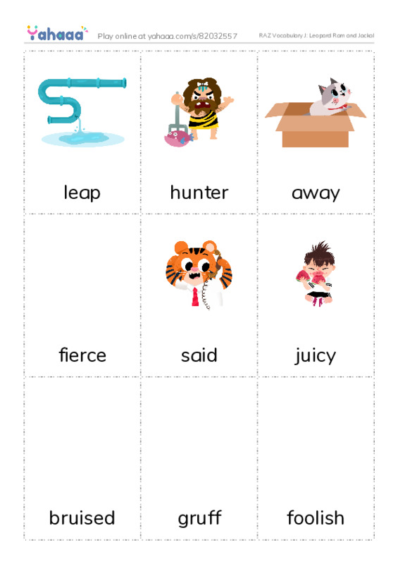 RAZ Vocabulary J: Leopard Ram and Jackal PDF flaschards with images