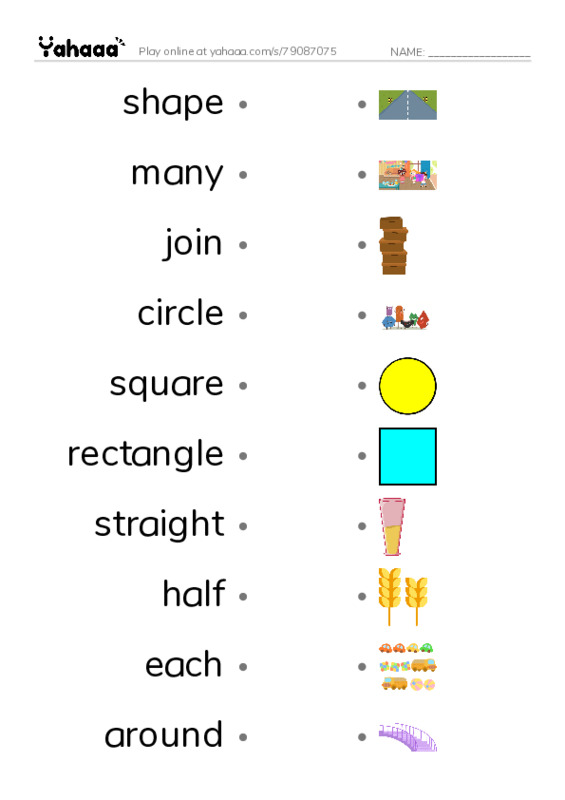 RAZ Vocabulary J: Lets Make Shapes1 PDF link match words worksheet