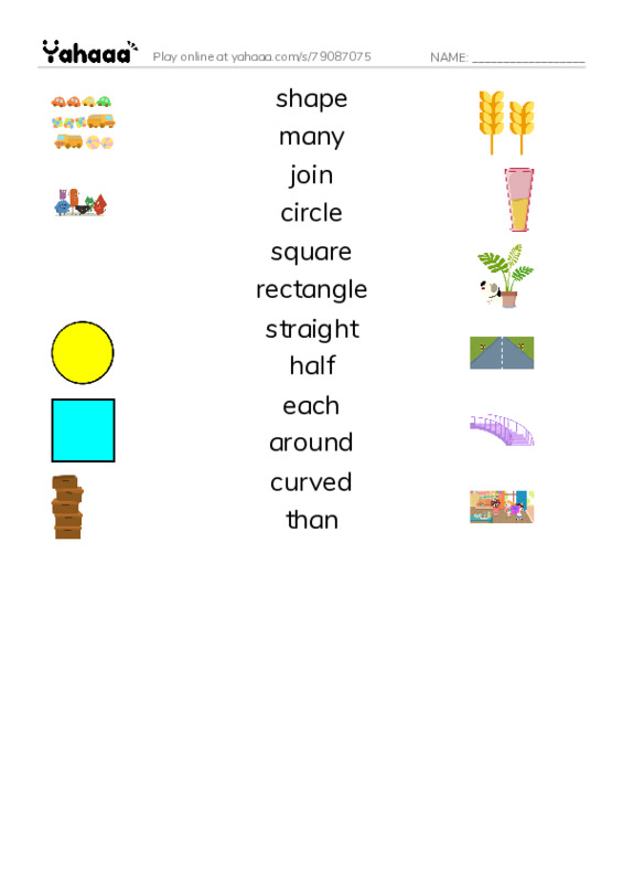 RAZ Vocabulary J: Lets Make Shapes1 PDF three columns match words