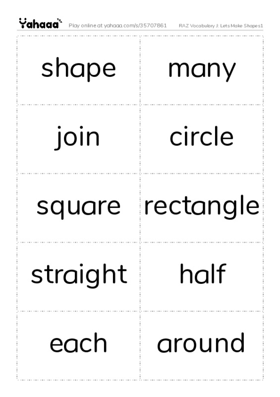 RAZ Vocabulary J: Lets Make Shapes1 PDF two columns flashcards