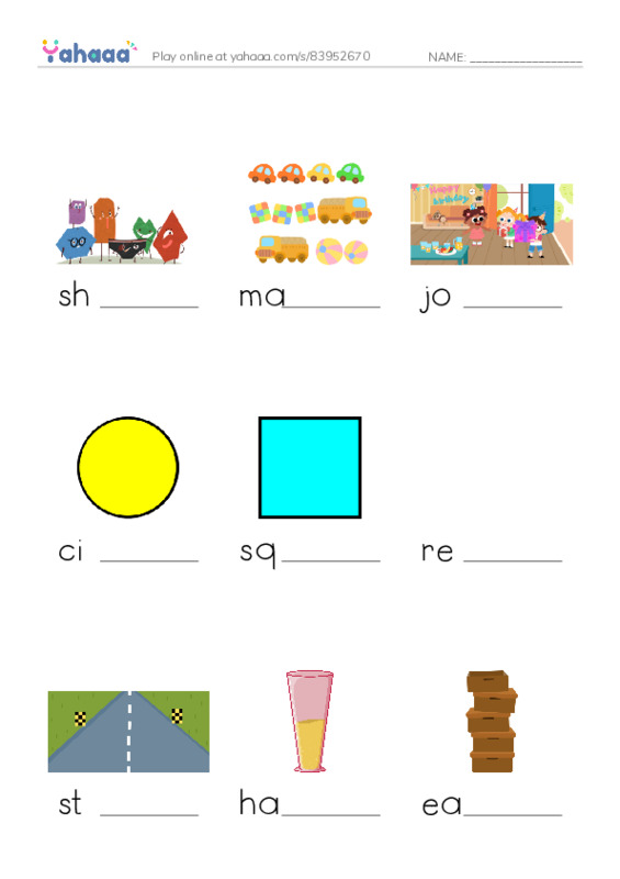 RAZ Vocabulary J: Lets Make Shapes1 PDF worksheet to fill in words gaps