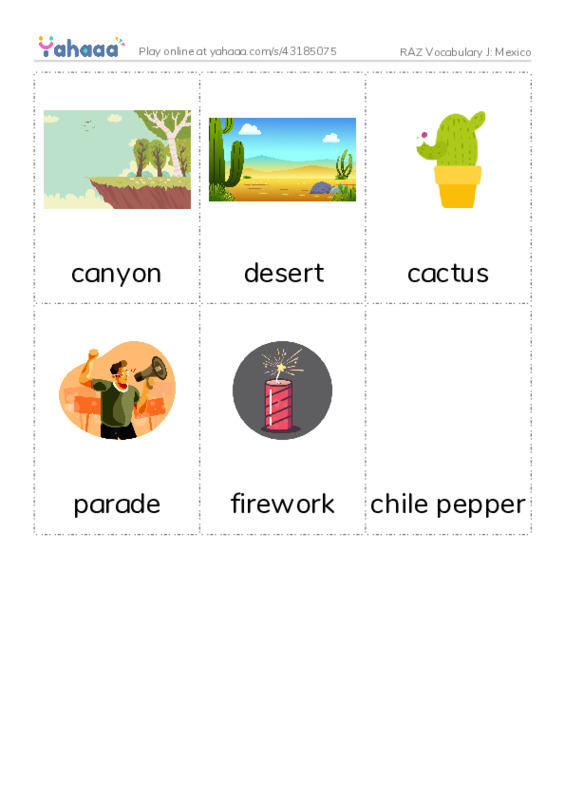 RAZ Vocabulary J: Mexico PDF flaschards with images
