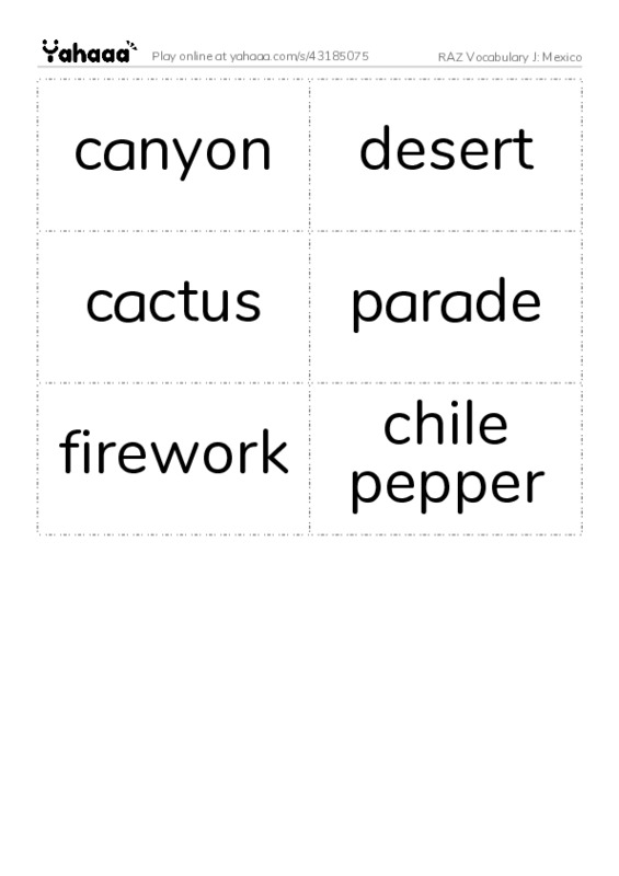 RAZ Vocabulary J: Mexico PDF two columns flashcards